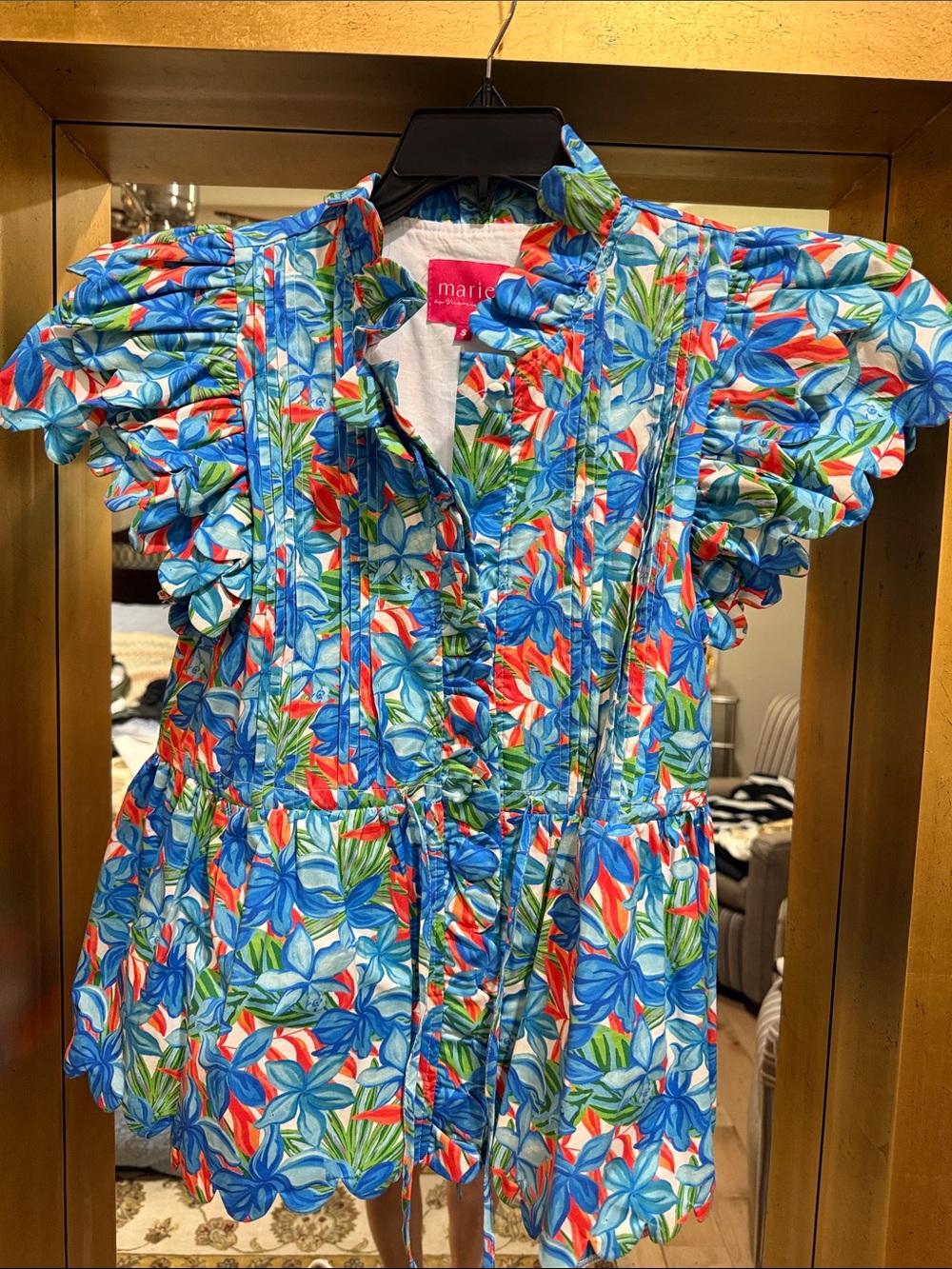 Blue Floral Ruffle Short-Sleeve Blouse - Picture 1 of 4